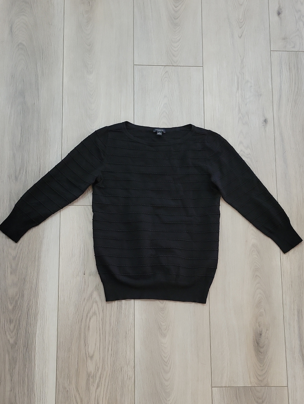 Ann Taylor Factory Black Crewneck Sweater with Horizontal Texture
